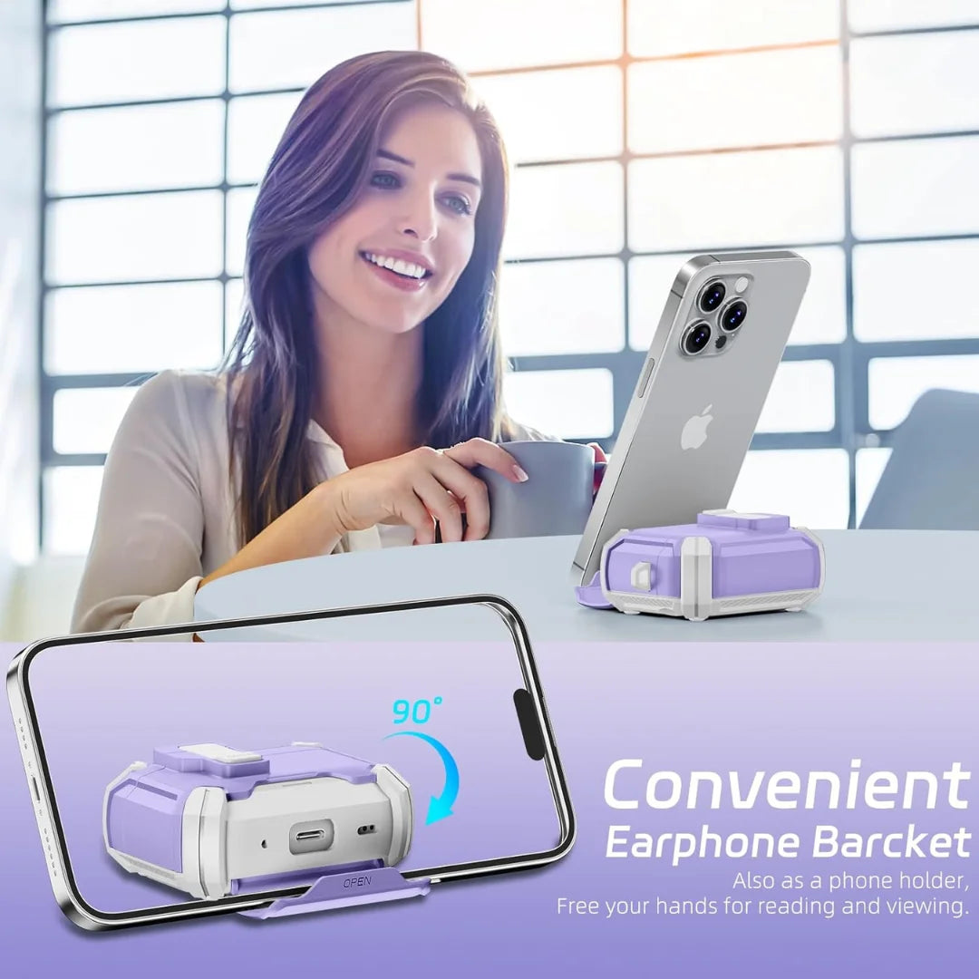 For AirPods Pro Case with Phone Stand & Lock Clip, Shockproof TPU Cover for 4th/3rd/2nd Gen, Wireless Charging Compatible